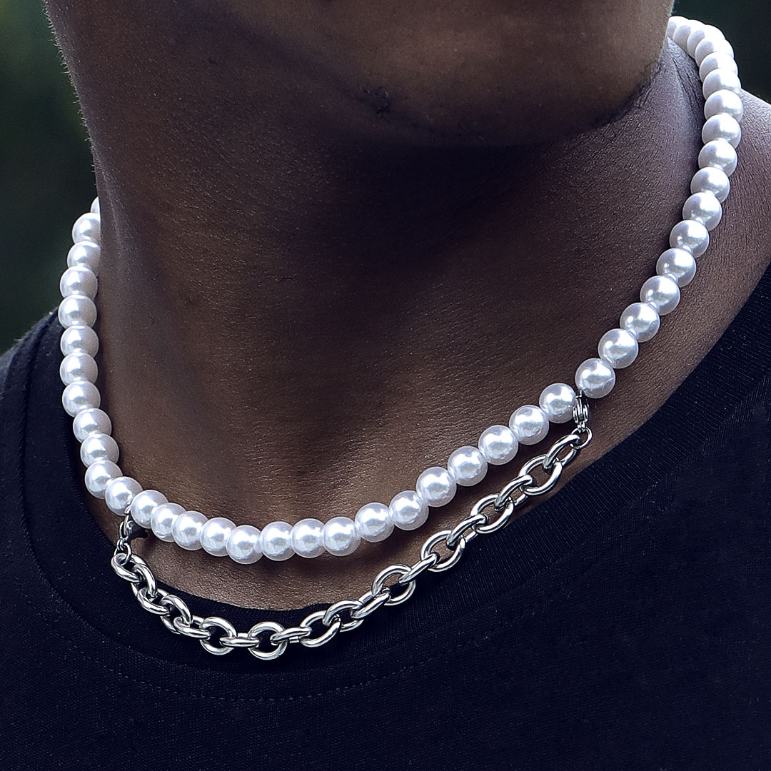 8mm Pearl With Cable Chain Necklace Bold Statement Style With Street Luxury