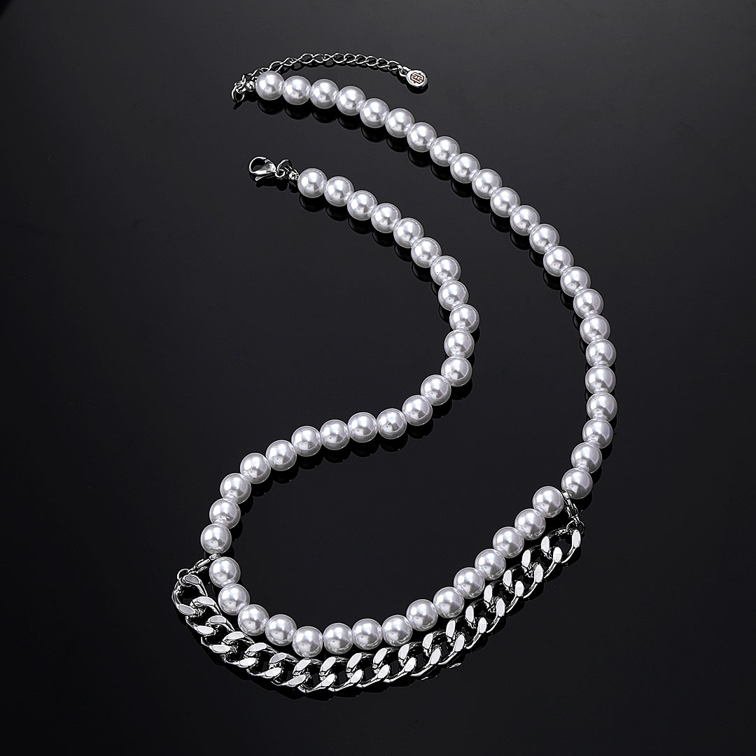 8mm Pearl With Cuban Chain Necklace Gold With Bold Statement Appeal - Image 3