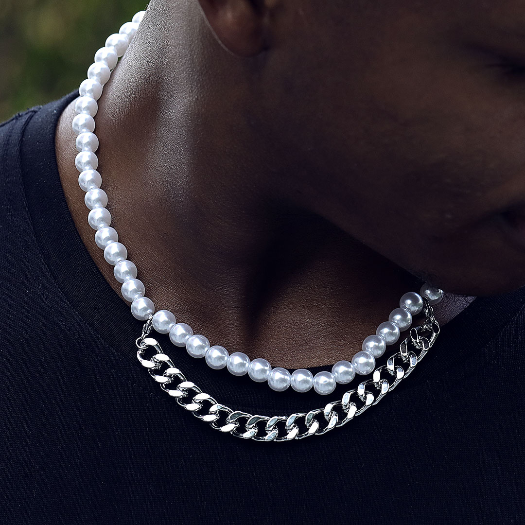 8mm Pearl With Cuban Chain Necklace Gold With Bold Statement Appeal