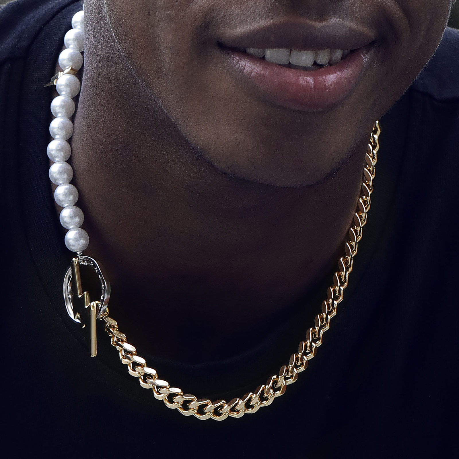 Lightning Toggle Clasp Cuban Pearl Necklace Gold With Street Luxury Shine