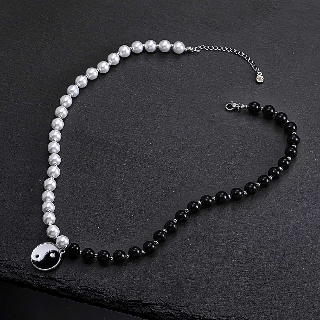 Yin Yang Black And White Pearl Necklace Gold With Street Luxury Shine - Image 5