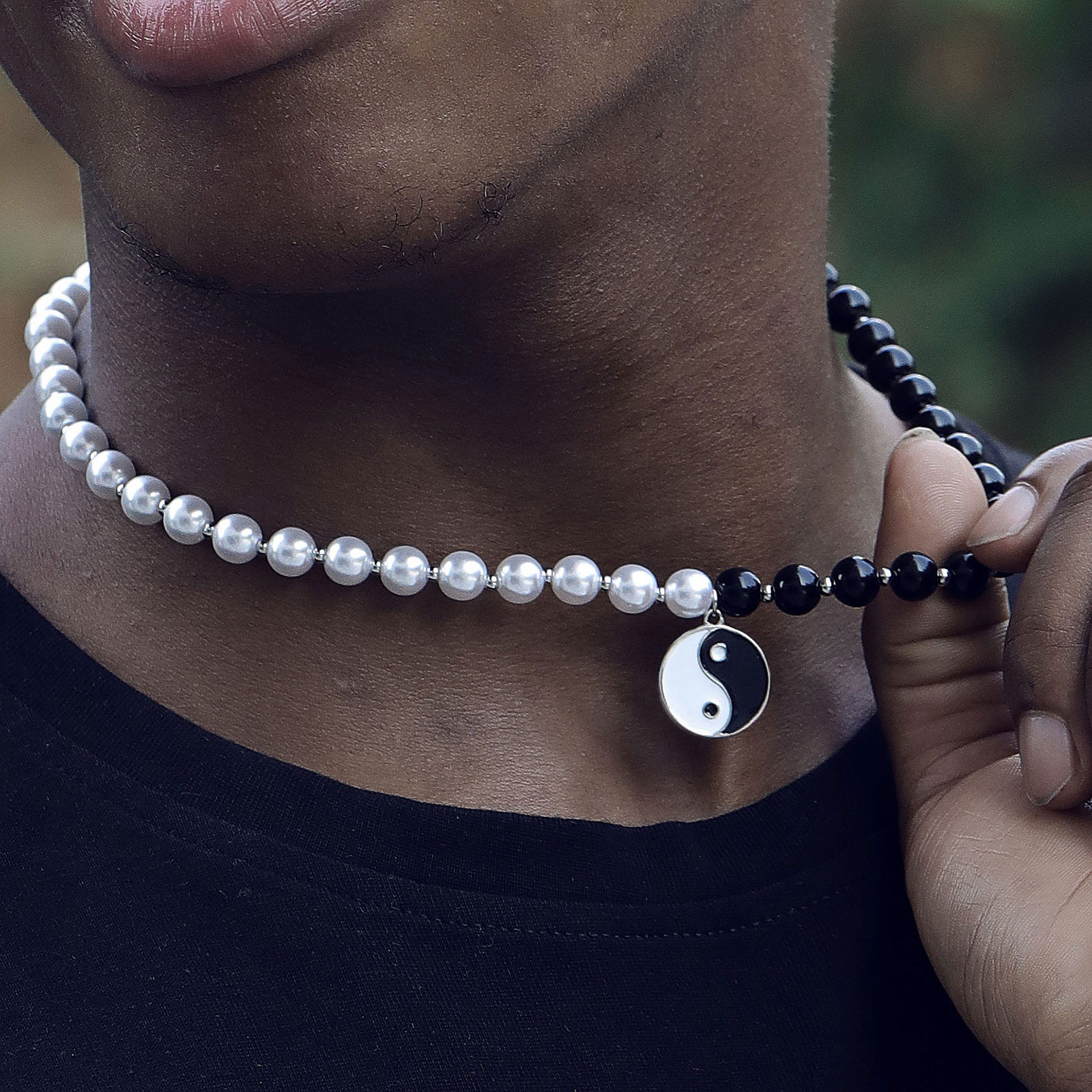 Yin Yang Black And White Pearl Necklace Gold With Street Luxury Shine