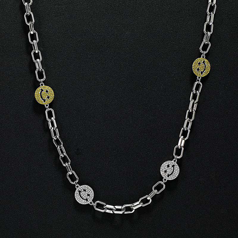 Iced Out Smile Face Cable Necklace Gold With Street Luxury Shine