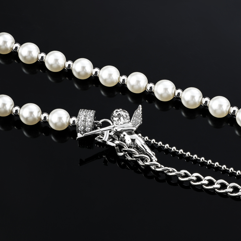 Half Pearl Half Cuban Link With Baby Angel Of Death Chain Gold - Image 3