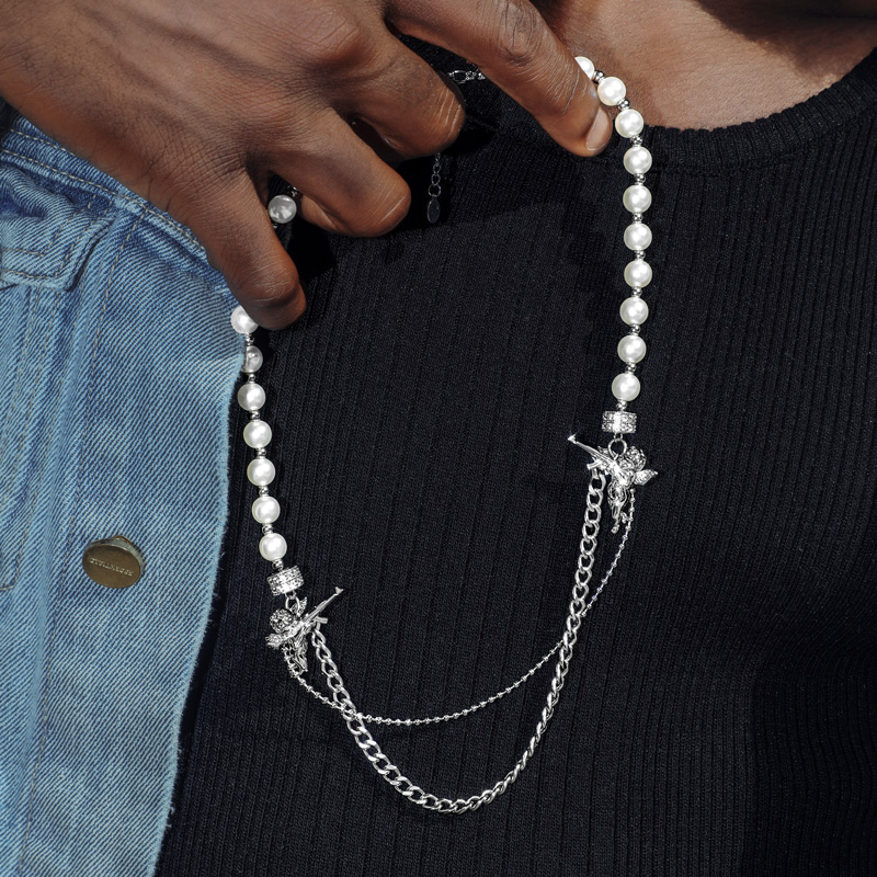 Half Pearl Half Cuban Link With Baby Angel Of Death Chain Gold - Image 6