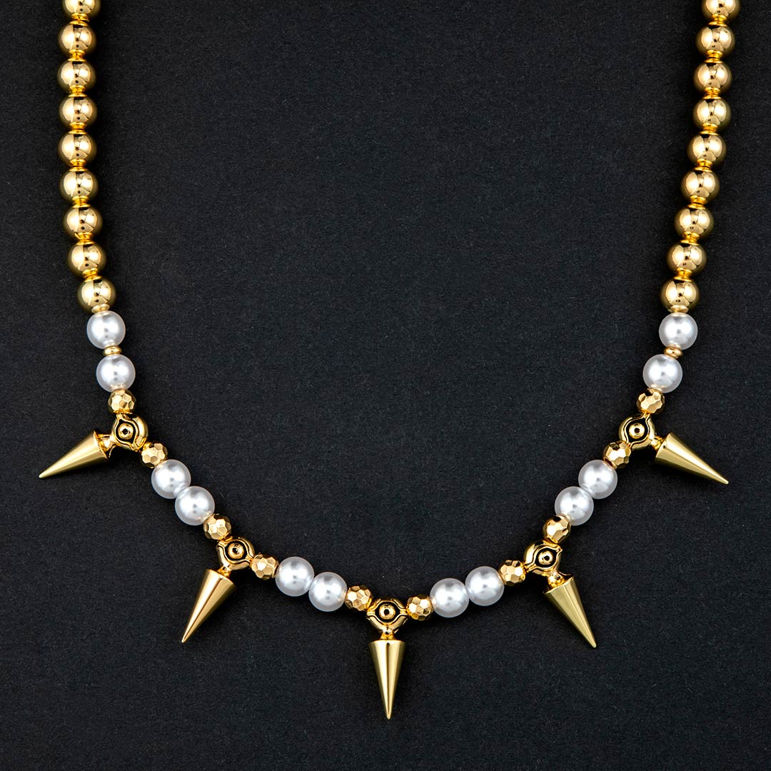 Eye Of Ra Cron Pearl With Gold Steel Ball Necklace With Street Luxury Shine - Image 3
