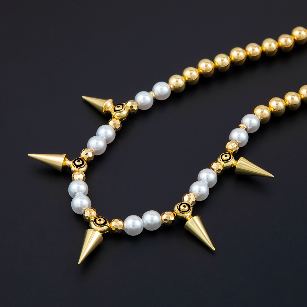 Eye Of Ra Cron Pearl With Gold Steel Ball Necklace With Street Luxury Shine - Image 4