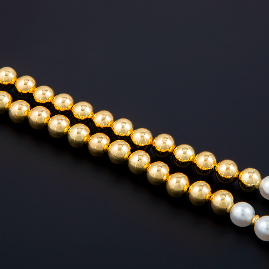 Eye Of Ra Cron Pearl With Gold Steel Ball Necklace With Street Luxury Shine - Image 5