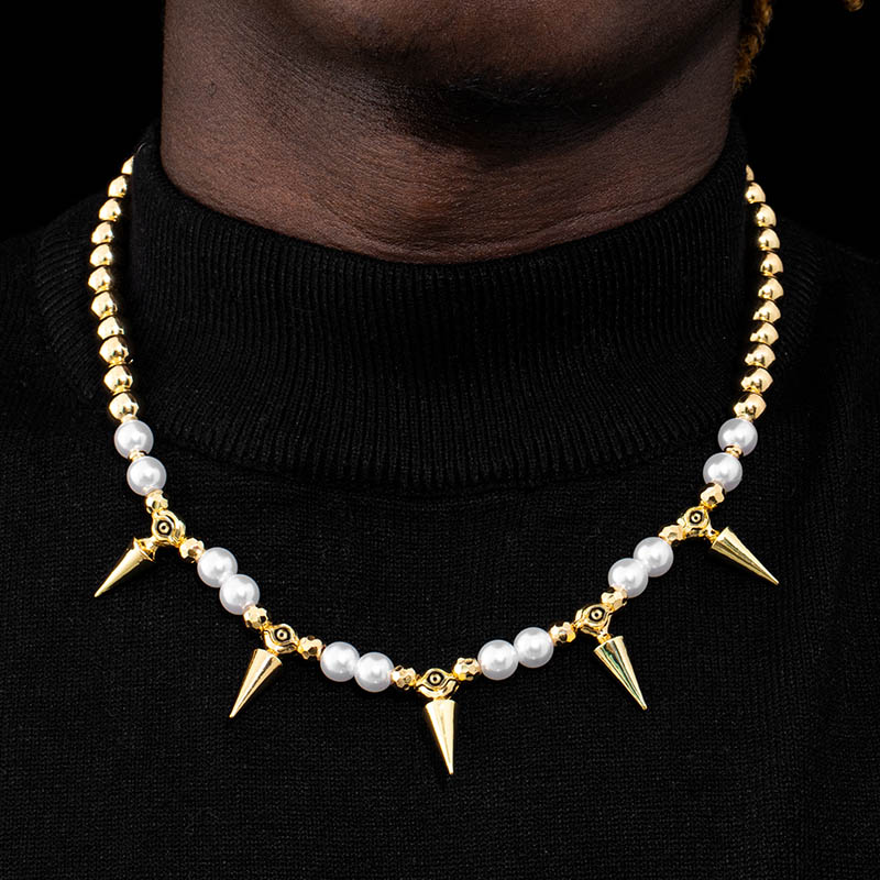 Eye Of Ra Cron Pearl With Gold Steel Ball Necklace With Street Luxury Shine