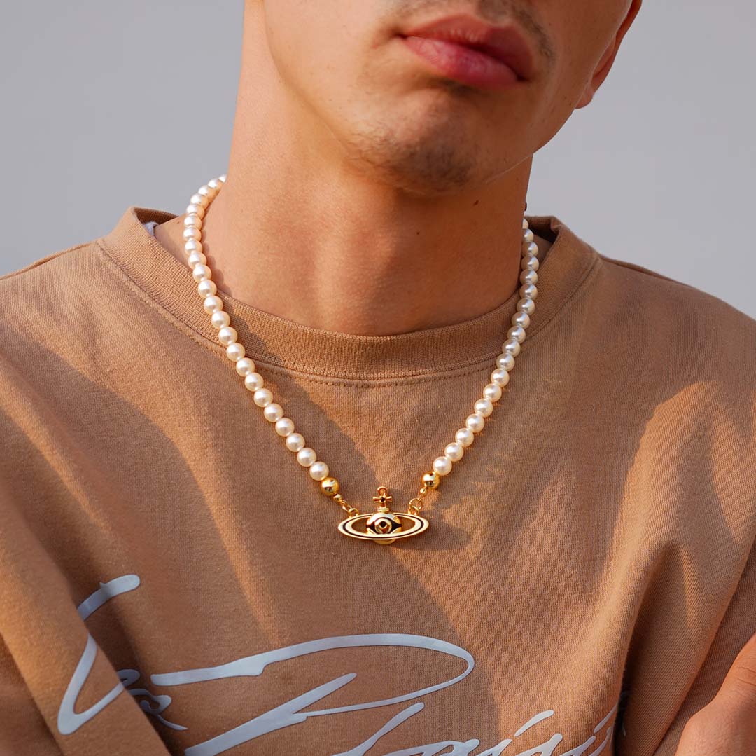 Eye Of Amulet Planet Pearls Necklace Gold With Street Luxury Shine - Image 3