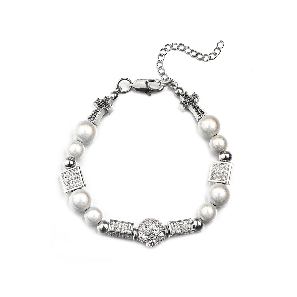 Pearl Skull And Cross Charms Necklace Set Gold With Street Luxury Shine - Image 3