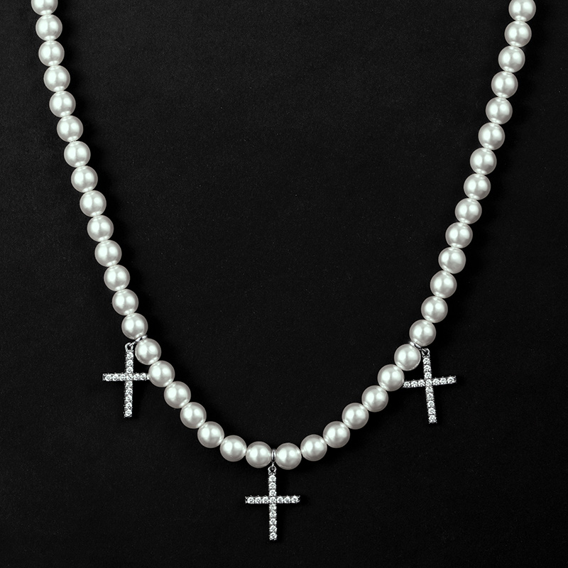 Iced Out Cross Pendant Pearl Necklace Gold With Street Luxury Shine - Image 5