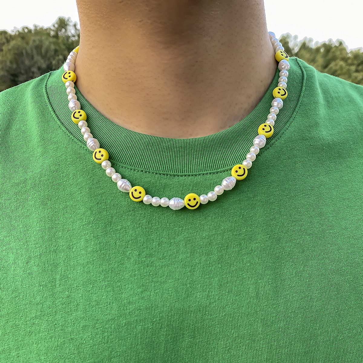 Soft Pottery Smile Face Irregular Pearl Necklace With Street Luxury Shine - Image 3