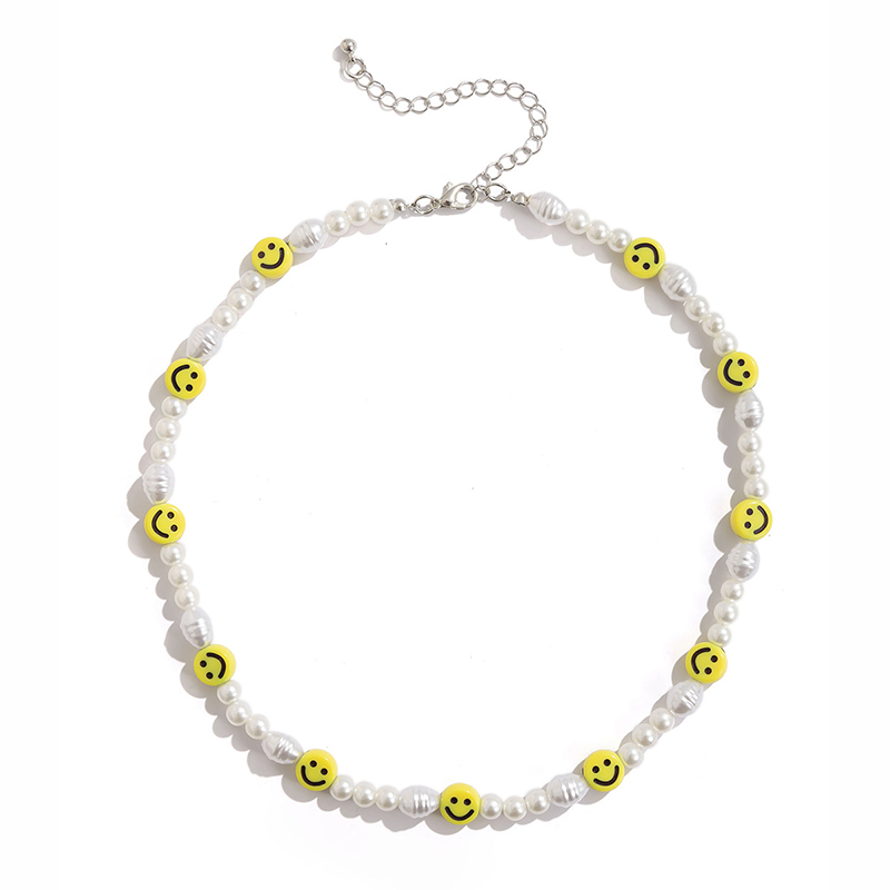 Soft Pottery Smile Face Irregular Pearl Necklace With Street Luxury Shine