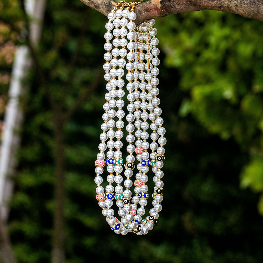 Colourful Evil Eye Pearl Necklace Bold Statement Style With Street Luxury - Image 6