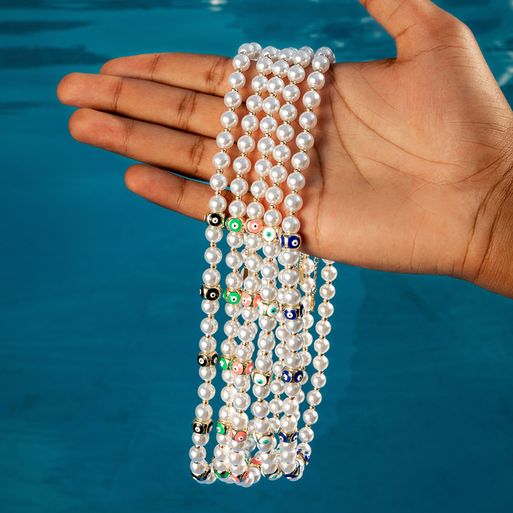 Colourful Evil Eye Pearl Necklace Bold Statement Style With Street Luxury
