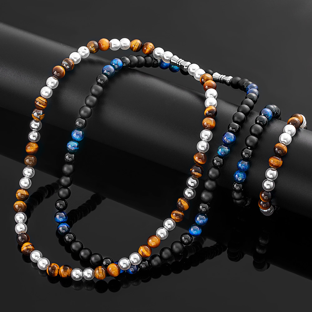 Tiger Eye Stone Black Onyx Pearl Necklace With Street Luxury Shine - Image 3