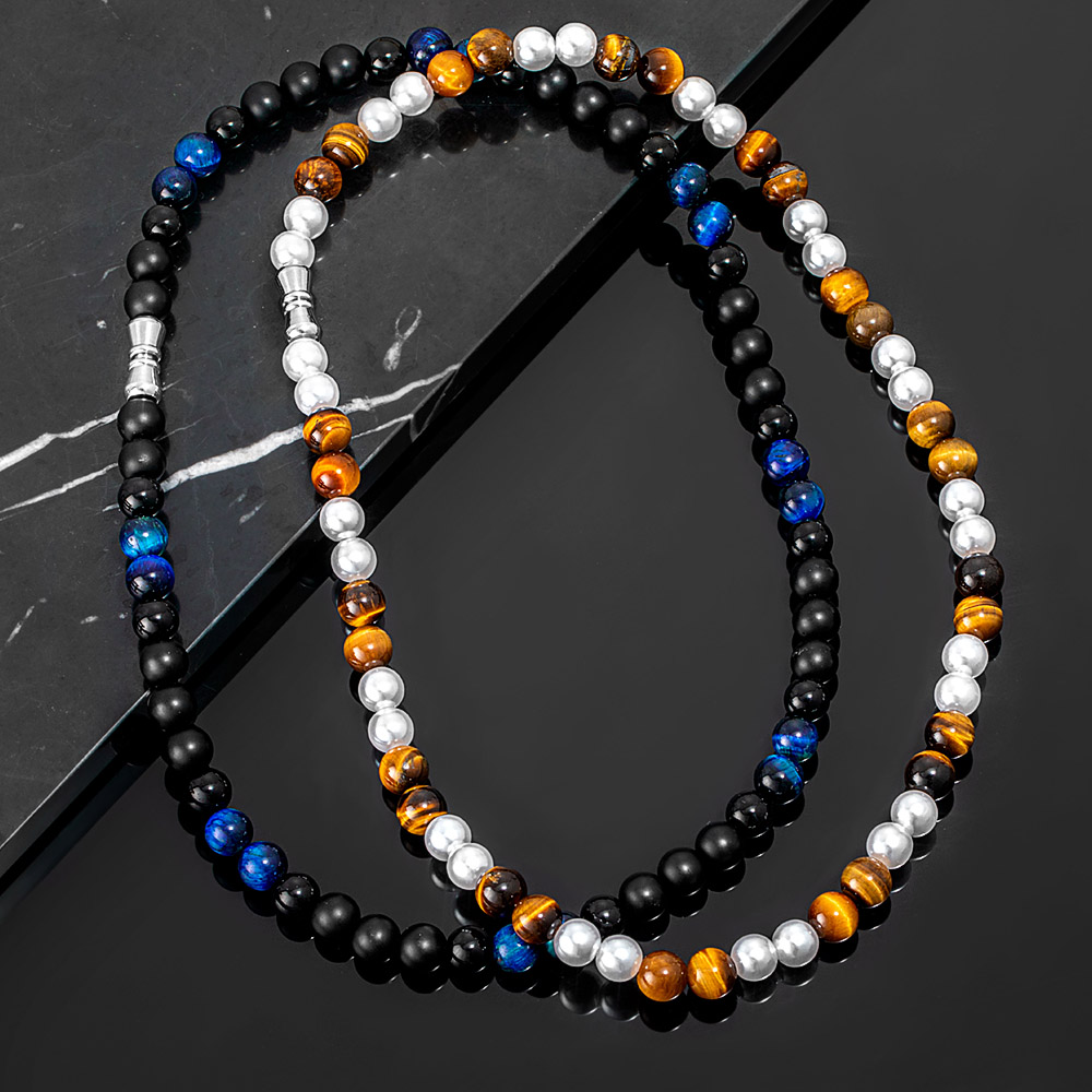 Tiger Eye Stone Black Onyx Pearl Necklace With Street Luxury Shine