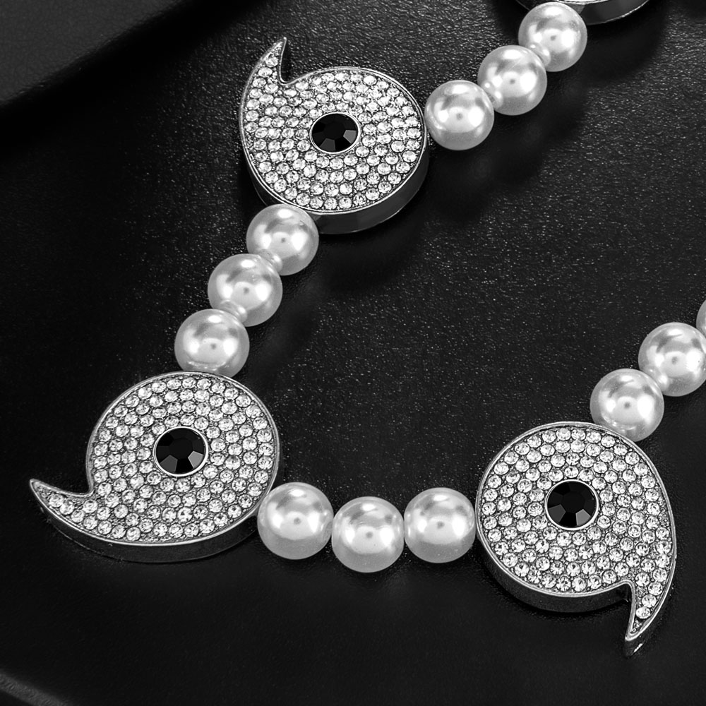 Iced Out Power Of Six Paths Pearl Necklace Silver With Street Luxury Shine - Image 3
