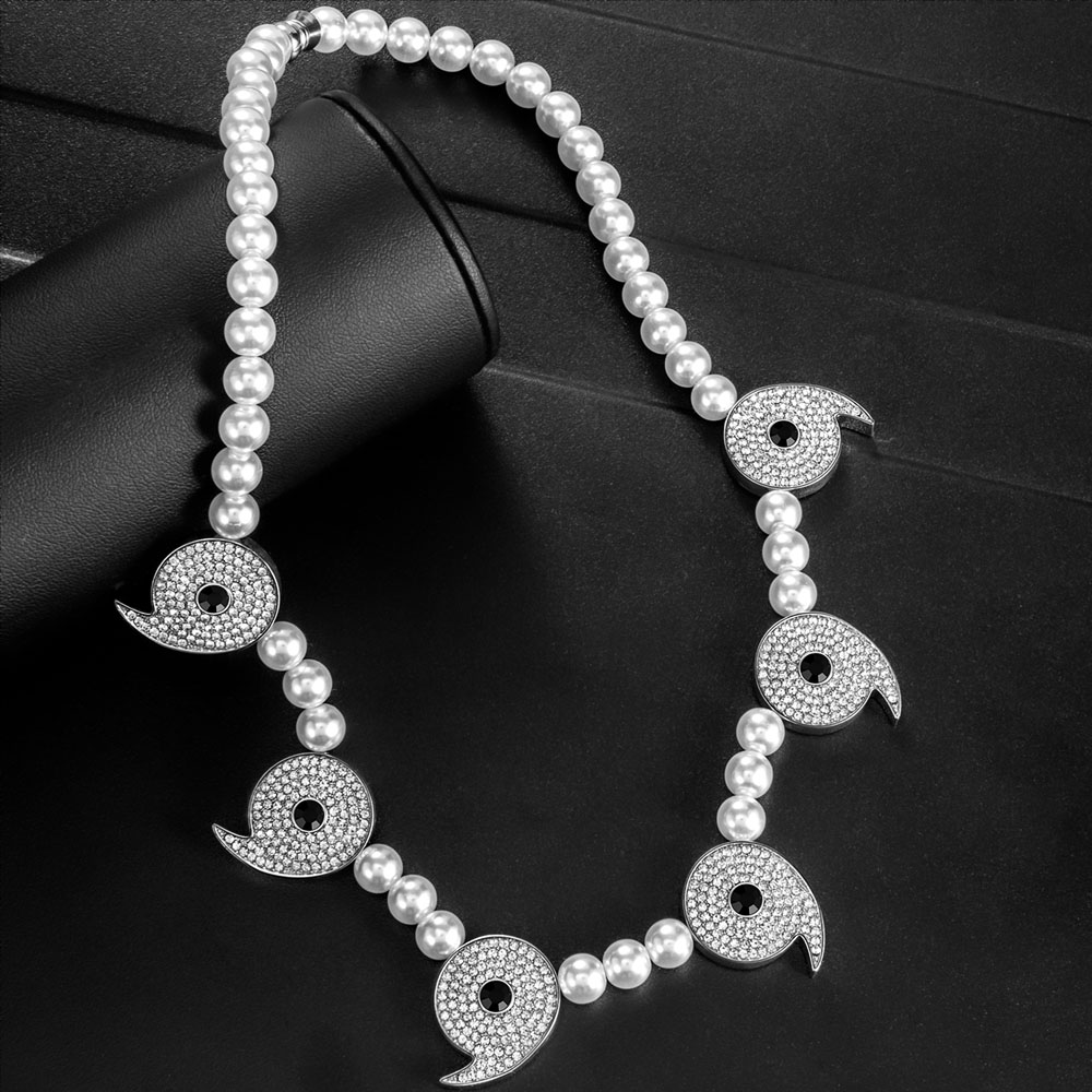Iced Out Power Of Six Paths Pearl Necklace Silver With Street Luxury Shine - Image 4