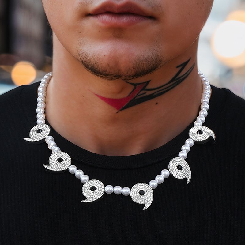 Iced Out Power Of Six Paths Pearl Necklace Silver With Street Luxury Shine - Image 6
