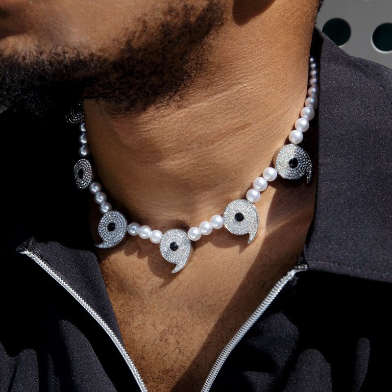 Iced Out Power Of Six Paths Pearl Necklace Silver With Street Luxury Shine - Image 7