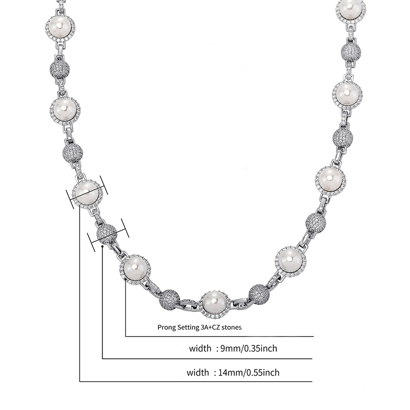 Iced Out Beads Pearl Chain In White Gold With Street Luxury Shine - Image 3