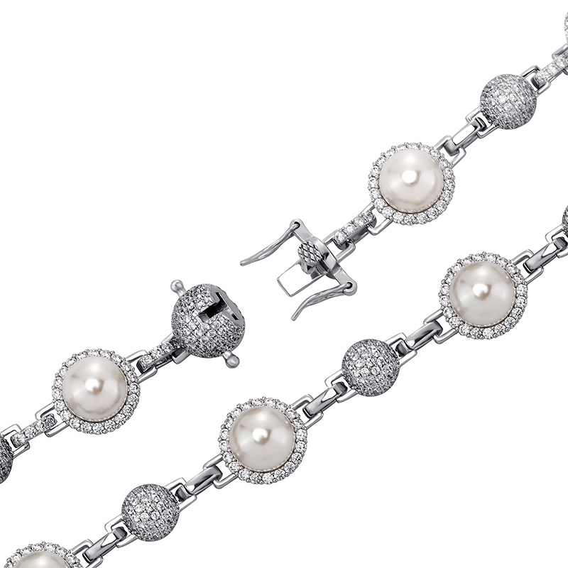 Iced Out Beads Pearl Chain In White Gold With Street Luxury Shine - Image 4