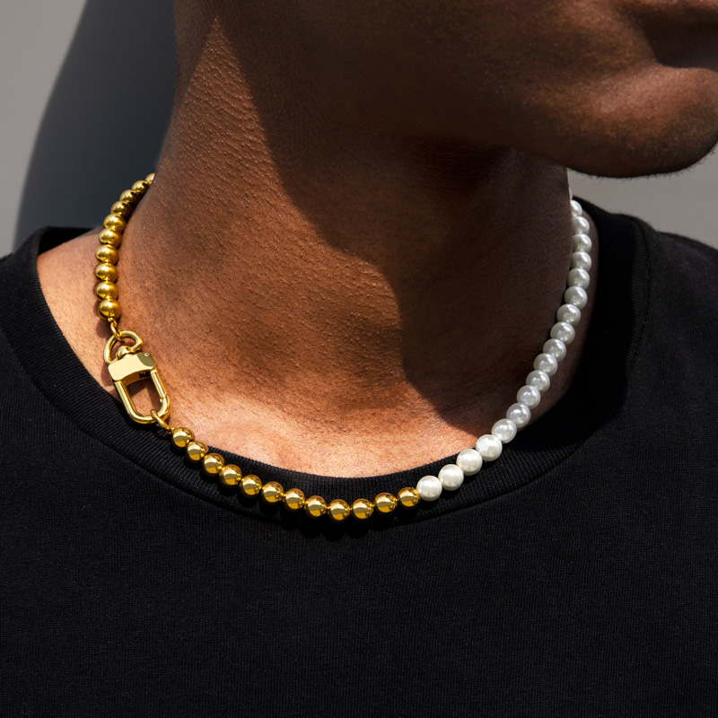 7mm Half Beads And Pearl Chain Bold Statement Style With Street Luxury - Image 4