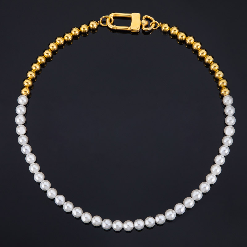 7mm Half Beads And Pearl Chain Bold Statement Style With Street Luxury