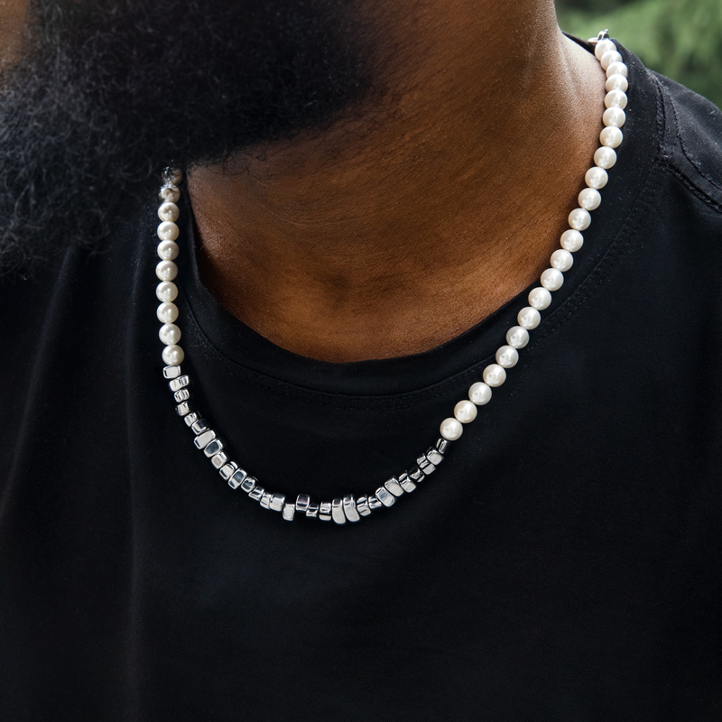 Black Gallstone Pearl Necklace Bold Statement Style With Street Luxury - Image 3