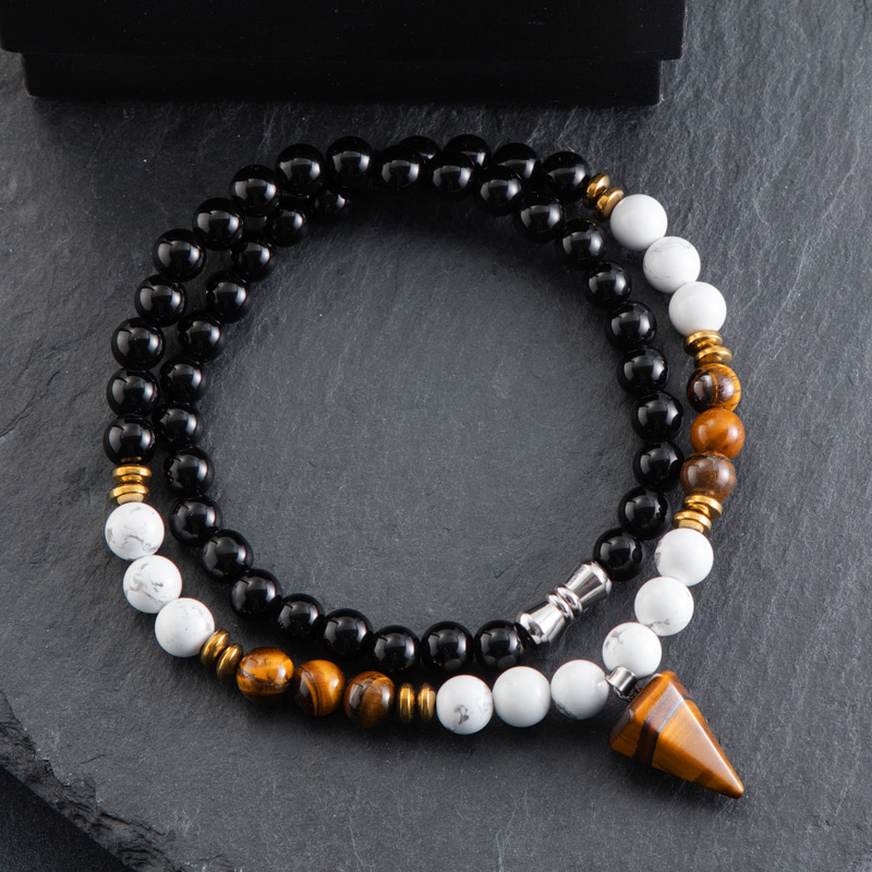 Street Luxury White Turquoise Beads Healing Necklace With Pointed Pendant - Image 5