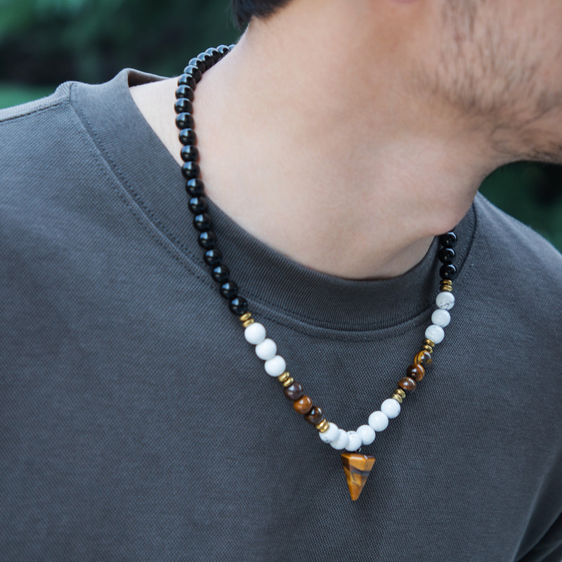 Street Luxury White Turquoise Beads Healing Necklace With Pointed Pendant - Image 6