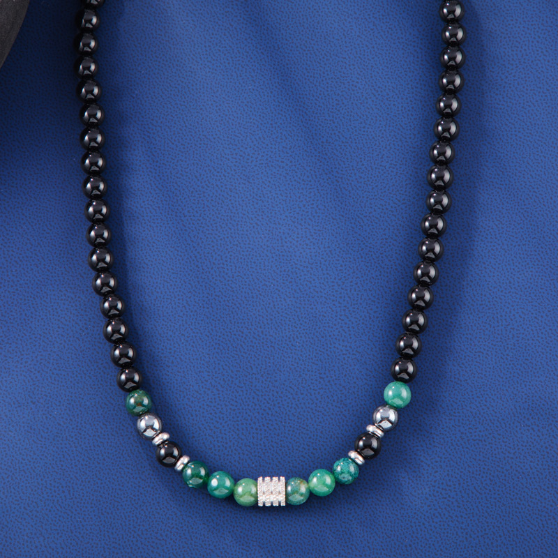 Ocean Grass Agate Black Obsidian Healing Stones Energy Necklace Silver - Image 3