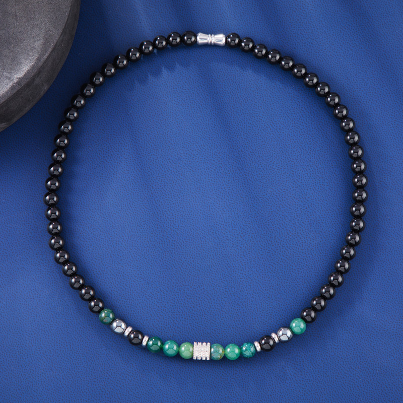 Ocean Grass Agate Black Obsidian Healing Stones Energy Necklace Silver - Image 4