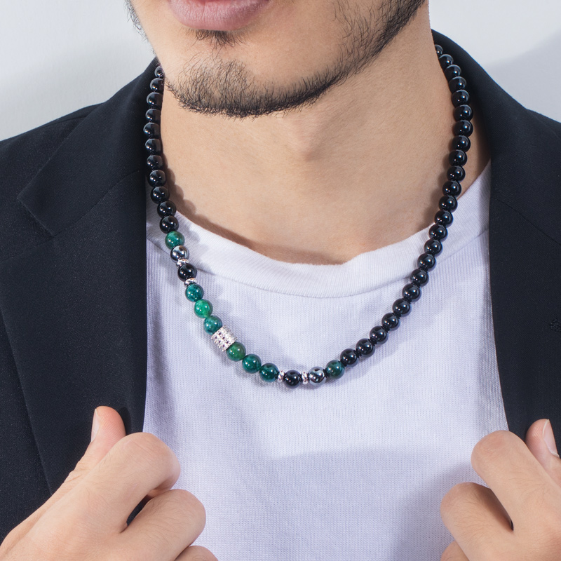 Ocean Grass Agate Black Obsidian Healing Stones Energy Necklace Silver - Image 6