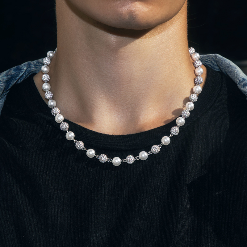 7mm Fully Iced Out Beaded Pearls Necklace Gold With Street Luxury Shine - Image 4