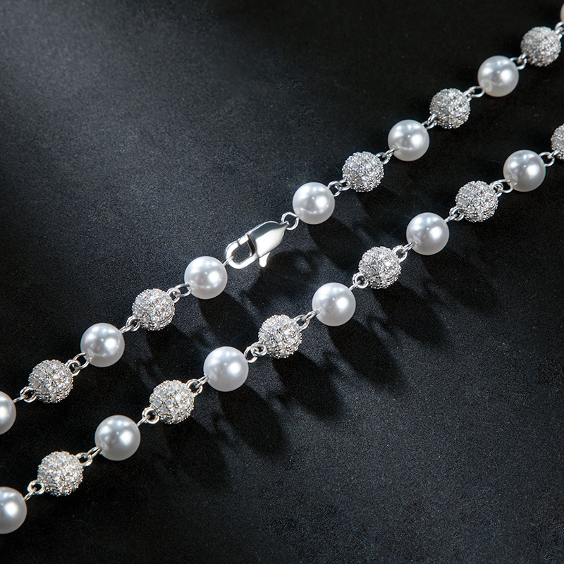7mm Fully Iced Out Beaded Pearls Necklace Gold With Street Luxury Shine - Image 6