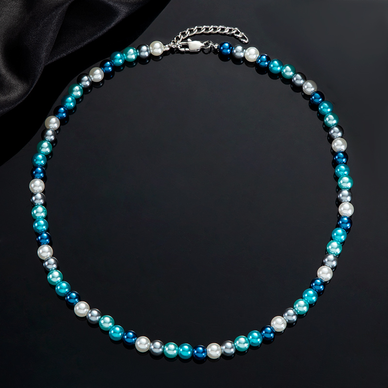 7mm Blue & White Alternate Pearl Necklace Silver With Street Luxury Shine - Image 3