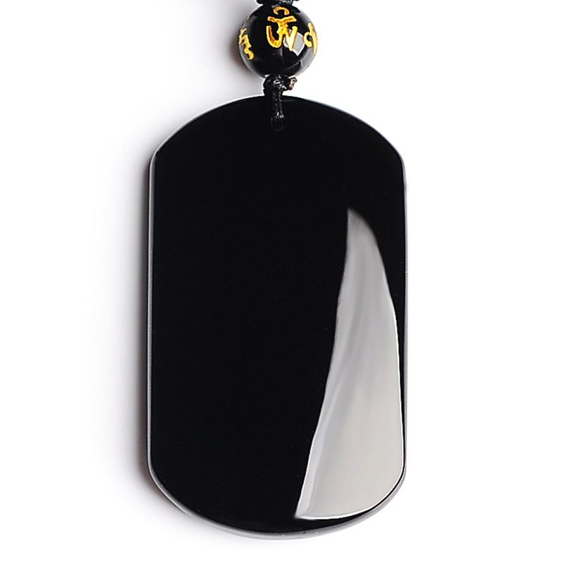Natural Stone Obsidian Amulet Oval Dog Tag Pendant With Street Luxury Shine - Image 3