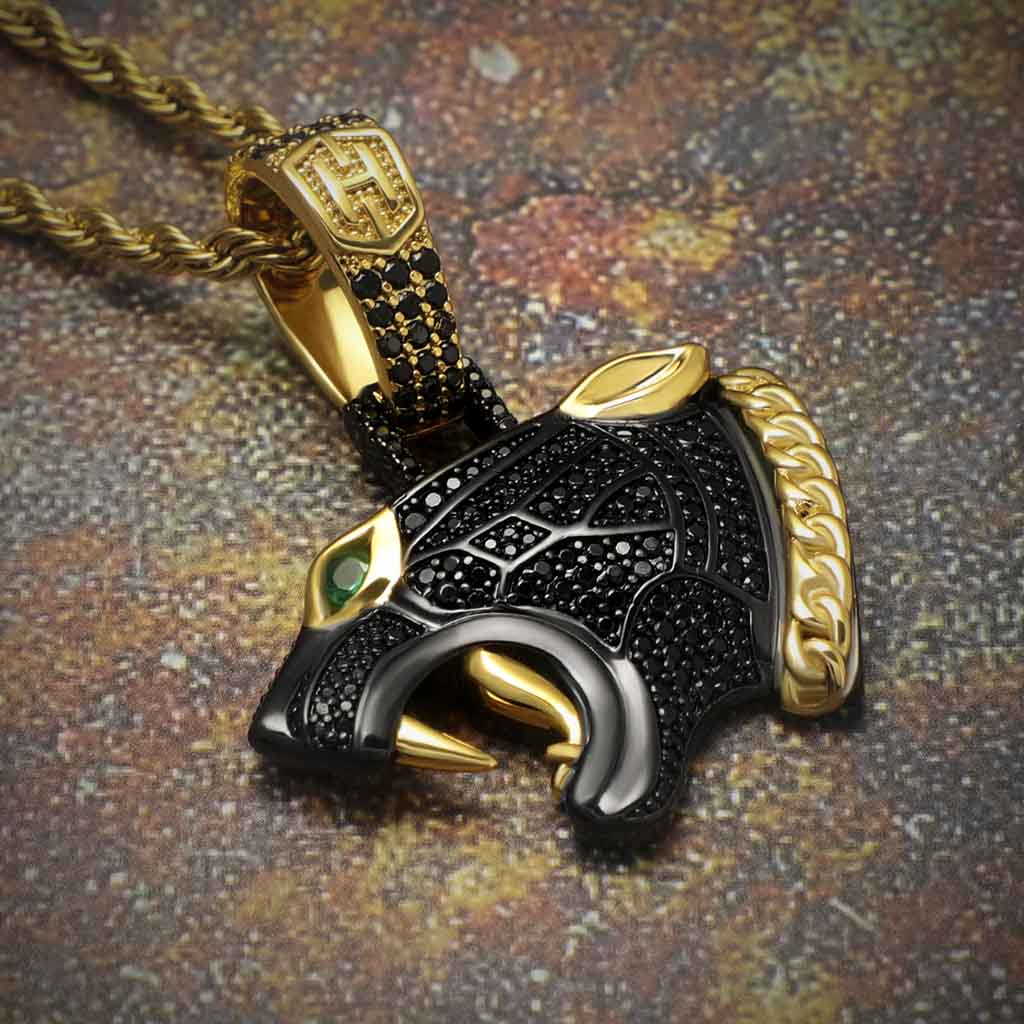 Iced Out Black Panther Head Pendant In Black Gold With Street Luxury Shine - Image 4