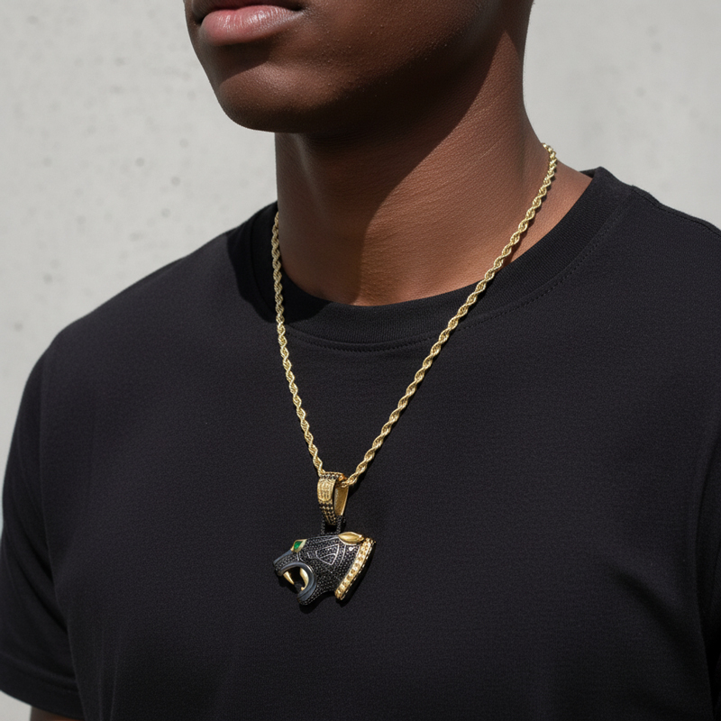 Iced Out Black Panther Head Pendant In Black Gold With Street Luxury Shine - Image 5