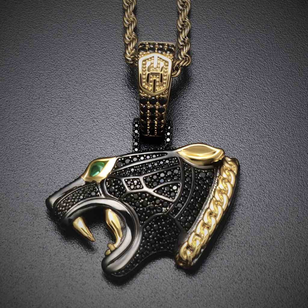 Iced Out Black Panther Head Pendant In Black Gold With Street Luxury Shine