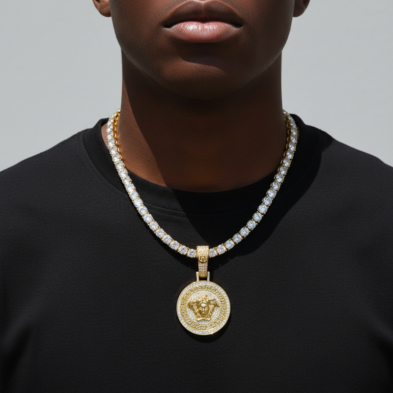 Iced Out Snake Hair Banshee Pendant In Gold Silver With Street Luxury Shine - Image 3