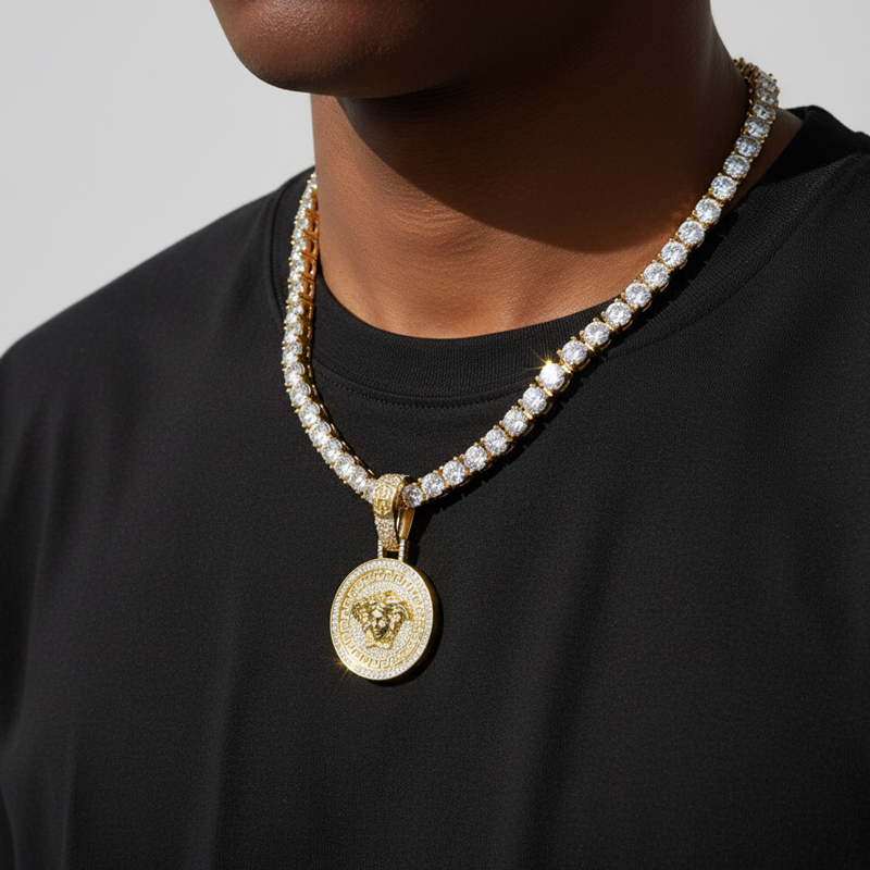 Iced Out Snake Hair Banshee Pendant In Gold Silver With Street Luxury Shine - Image 4