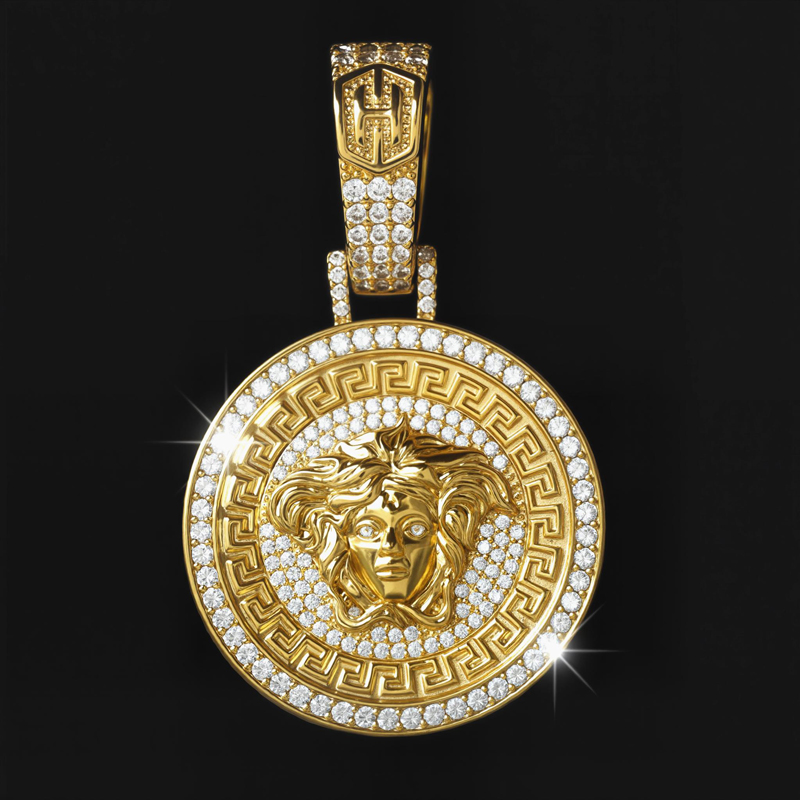 Iced Out Snake Hair Banshee Pendant In Gold Silver With Street Luxury Shine - Image 5