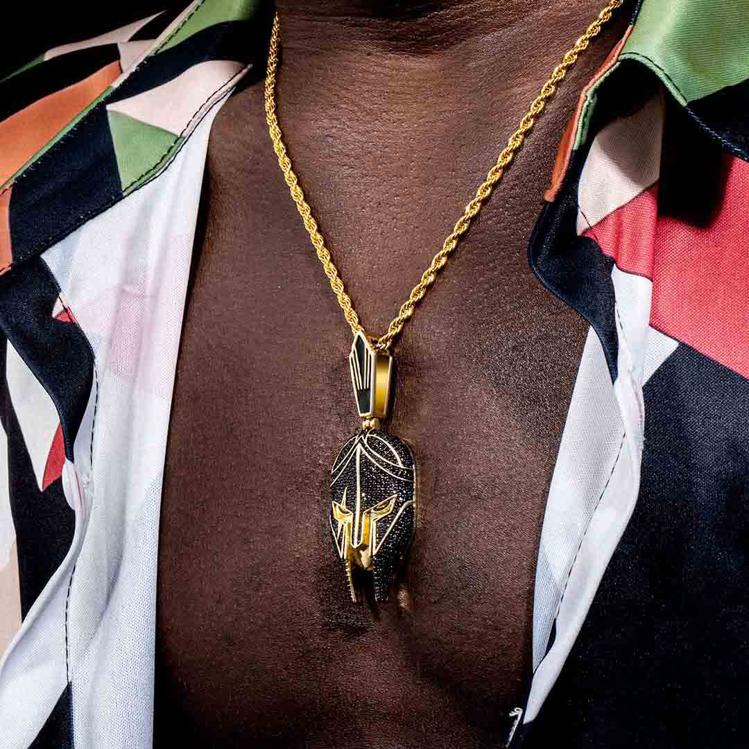 Iced Out Warrior Helmet Pendant In Gold With Street Luxury Shine - Image 3