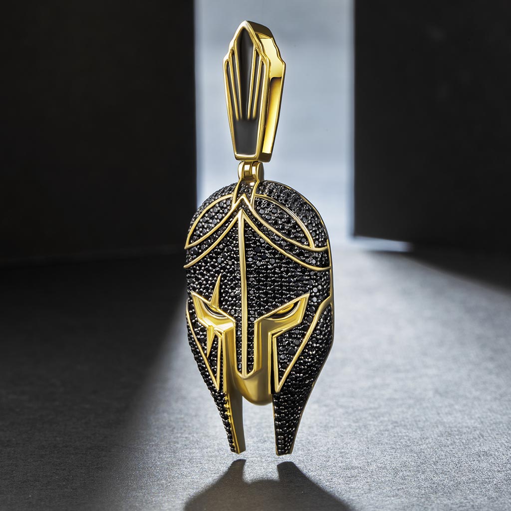 Iced Out Warrior Helmet Pendant In Gold With Street Luxury Shine - Image 4