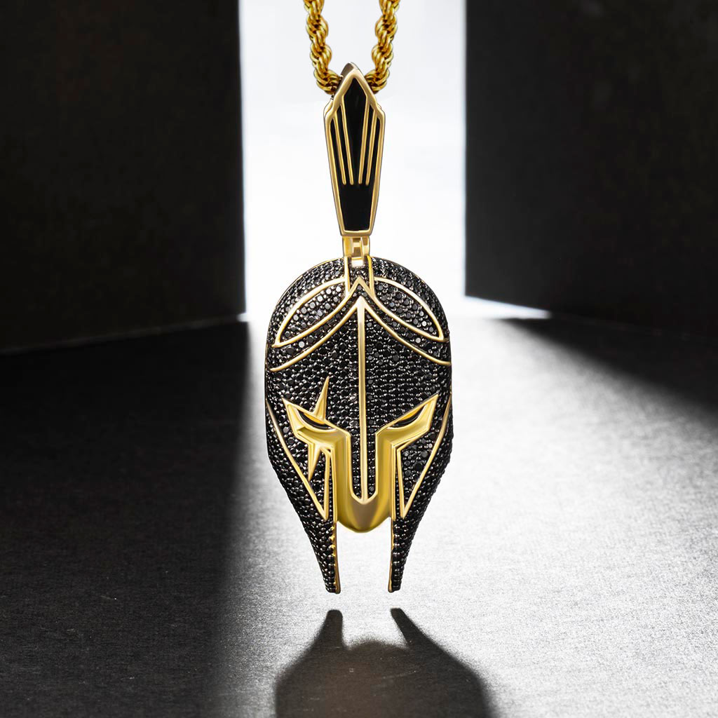 Iced Out Warrior Helmet Pendant In Gold With Street Luxury Shine