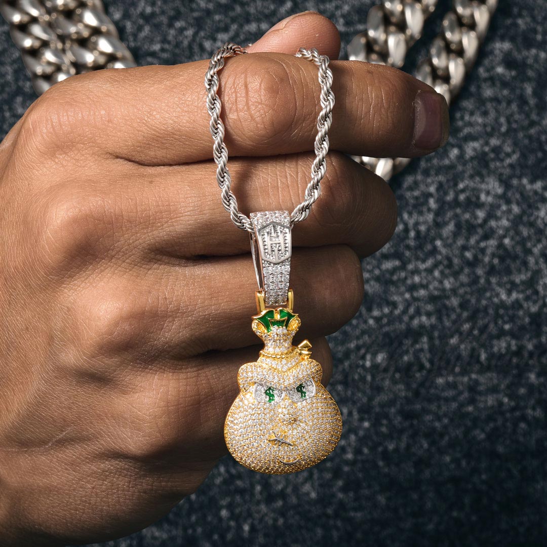 Iced Out Money Bag Pendant In Gold With Clean Street Luxury Style - Image 3
